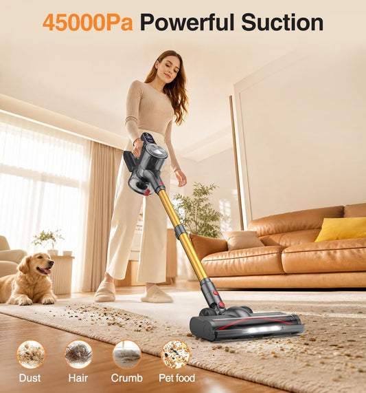Natrogix Cordless Vacuum Cleaner, Stick Vacuum Cordless Lightweight, 45Mins Runtime, 3 Suction Modes, Smart Display, Wall-Mounted Charging, Vacuum Cleaners for Home Pet Hair, Carpet, Hardwood Floor
