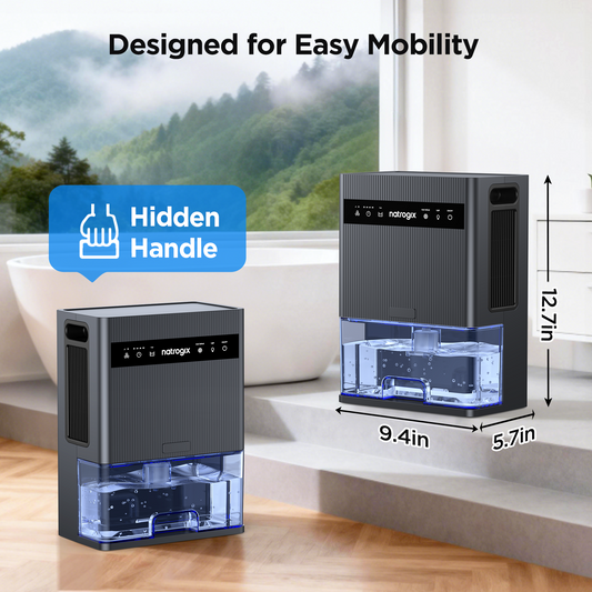 Natrogix CS3 Quiet Dehumidifier for 1000 sq. ft. with 106 OZ Water Tank, Auto Shut Off, Timer, Sleep Mode, 7 Color Light, Gray