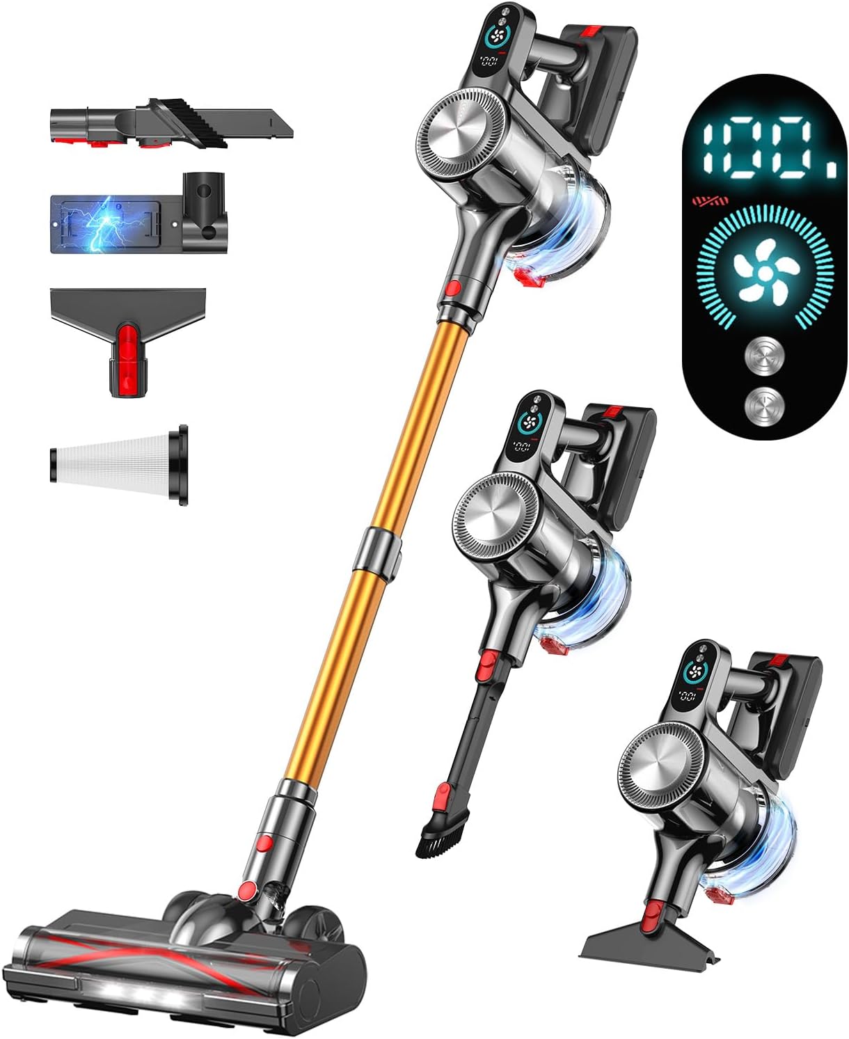 45Mins Cordless Vacuum Cleaners for Home with LED Display and Wall-mounted Charging