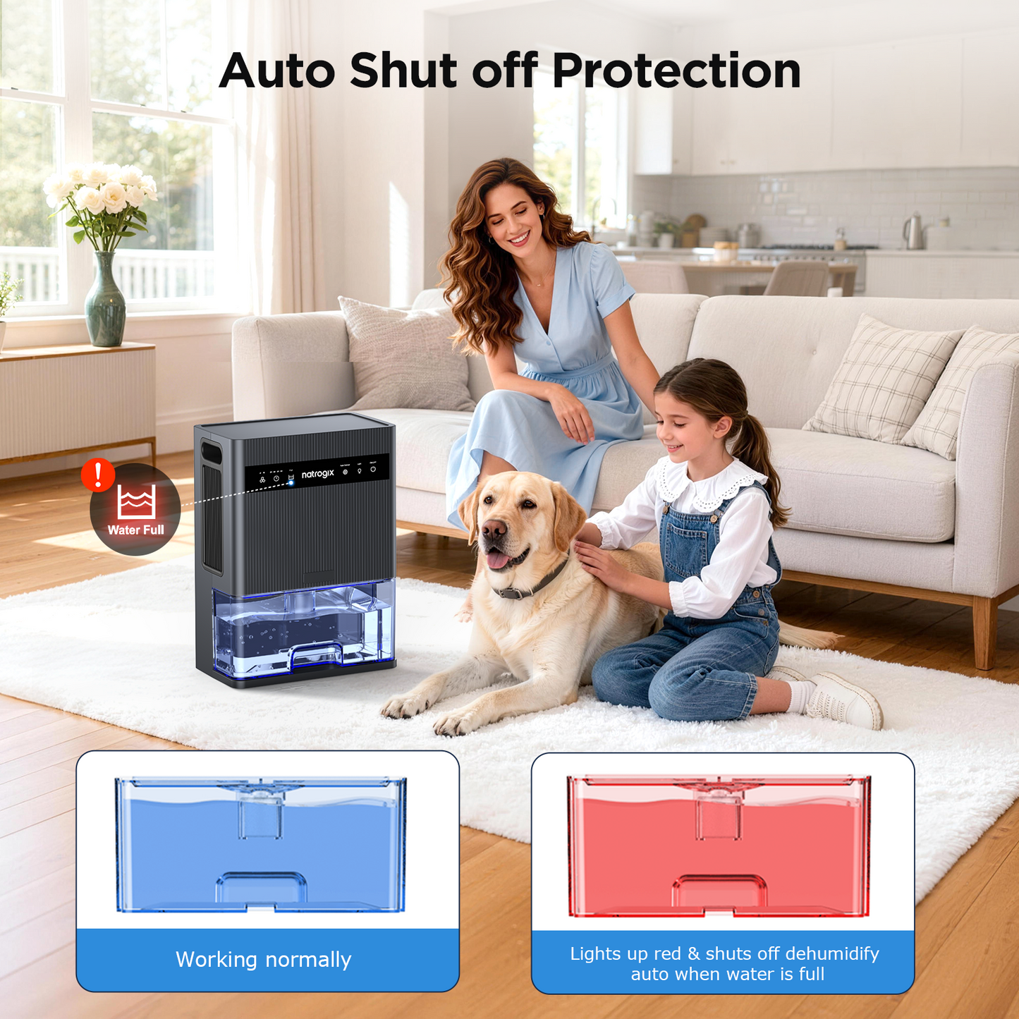 Natrogix CS3 Quiet Dehumidifier for 1000 sq. ft. with 106 OZ Water Tank, Auto Shut Off, Timer, Sleep Mode, 7 Color Light, Gray