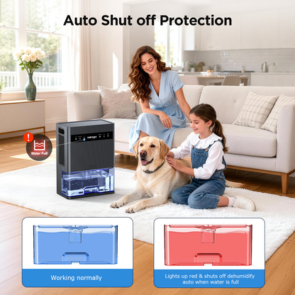 Natrogix CS3 Quiet Dehumidifier for 1000 sq. ft. with 106 OZ Water Tank, Auto Shut Off, Timer, Sleep Mode, 7 Color Light, Gray