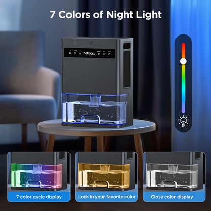 Natrogix CS3 Quiet Dehumidifier for 1000 sq. ft. with 106 OZ Water Tank, Auto Shut Off, Timer, Sleep Mode, 7 Color Light, Gray